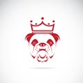 Vector image of bulldog head wearing a crown