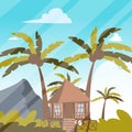 Vector image a bungalow on the shore of a lagoon