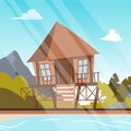 Vector image a bungalow on the shore of a lagoon