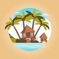 Vector image a bungalow on the shore of a lagoon