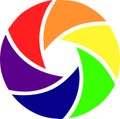 Vector image of a camera shutter in the colors of the LGBT flag isolated on a white background.rint