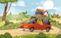 Vector image of car at road going on vacation trip