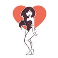 vector image of cartoon attractive pinup girl on heart shape background Royalty Free Stock Photo