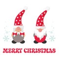 Cartoon christmas gnome boy and girl and christmas text Royalty Free Stock Photo