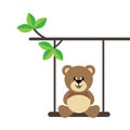 Cartoon cute bear on a swing and on a branch Royalty Free Stock Photo