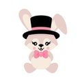 Cartoon cute bunny with hat and tie sits vector