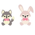 Cartoon cute bunny and wolf sits with tie vector