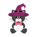 cartoon cute cat black sitting in hat with tie Royalty Free Stock Photo