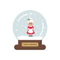 Cartoon cute christmas snowglobe with mrs santa Royalty Free Stock Photo