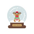 Cartoon cute christmas snowglobe with winter deer with christmas calendar Royalty Free Stock Photo