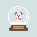 Cartoon cute christmas snowglobe with winter dog Royalty Free Stock Photo