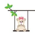 Cartoon cute dog girl with bow sitting on a swing and on a branch Royalty Free Stock Photo