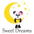 Cartoon cute panda girl with bow and moon with text Royalty Free Stock Photo