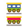 Cartoon cute railway carriage on rails vector set