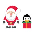 Cartoon cute santa claus and christmas penguin gift