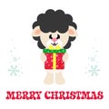 Cartoon cute sheep black with christmas gift and text Royalty Free Stock Photo