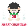Cartoon cute sheep black sitting with christmas calendar and text Royalty Free Stock Photo