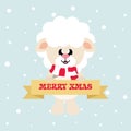 Cartoon cute sheep white with scarf and christmas sign