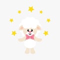 Cartoon cute sheep white with tie and with stars