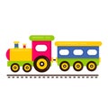 Cartoon cute train and railway carriage on rails