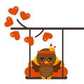 Cartoon cute turkey girl on a swing and on a lovely branch Royalty Free Stock Photo