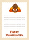Cartoon letter thanksgiving day with cute turkey