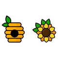 Cartoon sunflower with leaves vector and honeyhouse