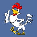Vector image of a cartoon white rooster. A stylized rooster shows a thumbs up. Cartoon funny rooster gives a thumbs up
