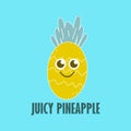 Vector image of a cheerful pineapple with a smile and an inscription on a bright blue background