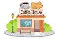 Vector image coffee house. Facade of coffee house isolated on white background. Street coffee house. Freshly brewed coffee. Cafe