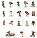 Vector image of a collection of stylized characters with versatile activities. Cartoon style. Isolated over white background. EPS