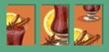 Consisting of three interconnected images in one piece in the form of a mug with mulled wine, orange and cinnamon. Royalty Free Stock Photo