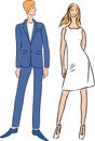 Vector drawing of couple young slim people