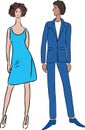 Vector image of couple young slim elegant people