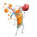 Image of creating a cocktail for packaging a children drink or juice with vitamins. Cartoon.