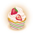 Image of cupcake with cream and strawberry