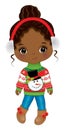 Vector image of Cute Black Girl in Christmas Sweater