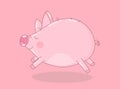 Vector image of a cute running pig on a pink background. Illustration for New Year, Christmas, prints, invitations, flyers, cards, Royalty Free Stock Photo