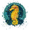 Cartoon seahorse in the water. Isolated picture of a seahorse on a transparent background . Royalty Free Stock Photo