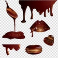 Vector image of dark chocolate drips on a transparent background.