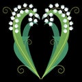 Vector image of decorative lilies of valley in heart shape