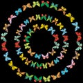Vector image of decorative round frames from doodles various colorful butterflies