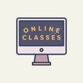 Vector image of desktop pc with text online classes