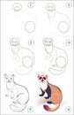 Educational page for kids shows how to learn step by step to draw a cute ferret. Back to school. Developing children skills.