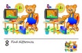 Logic puzzle game for children and adults. Need to find 8 differences. Developing skills for counting. Vector cartoon image.