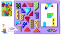 Logic puzzle game for kids with image for coloring book. Need to find the place for all details and paint the picture. Royalty Free Stock Photo