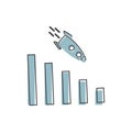 Vector image diagram of decline with rocket, recession. Icon financial crisis. Drop in sales on white isolated background Royalty Free Stock Photo