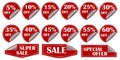 Vector image of discount stickers. Red set of labels for sale. Stock Photo Royalty Free Stock Photo