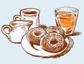 Donuts with coffee and juice Royalty Free Stock Photo