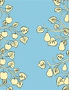 Vector image of drawn yellow branches fruit trees on blue background